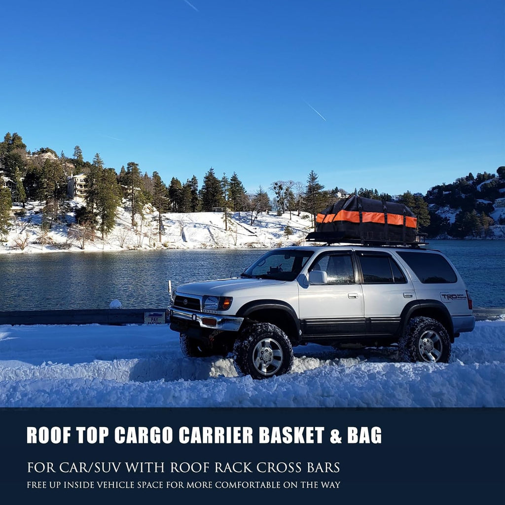 MeeFar High Rail Trailer Folding Hitch Mount Cargo Carrier Basket 60" X 24" X 14"+Waterproof Cargo Bag 20 cu ft(59" 24" 24"), Capacity of 500 Lbs with Hitch Stabilizer, Net, Lock and Straps