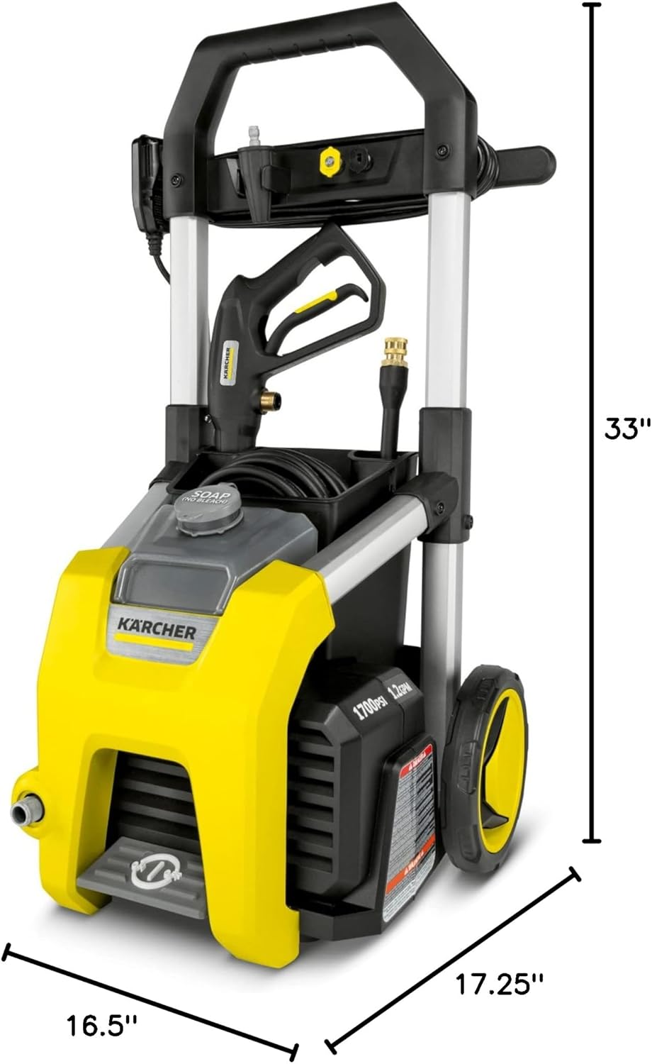 Electric Karcher Pressure Washer K1700, Max 2125 PSI, 3 Spray Nozzles, Detergent Tank, For Cars, Driveways, Siding, Patios, 1.46 max. GPM