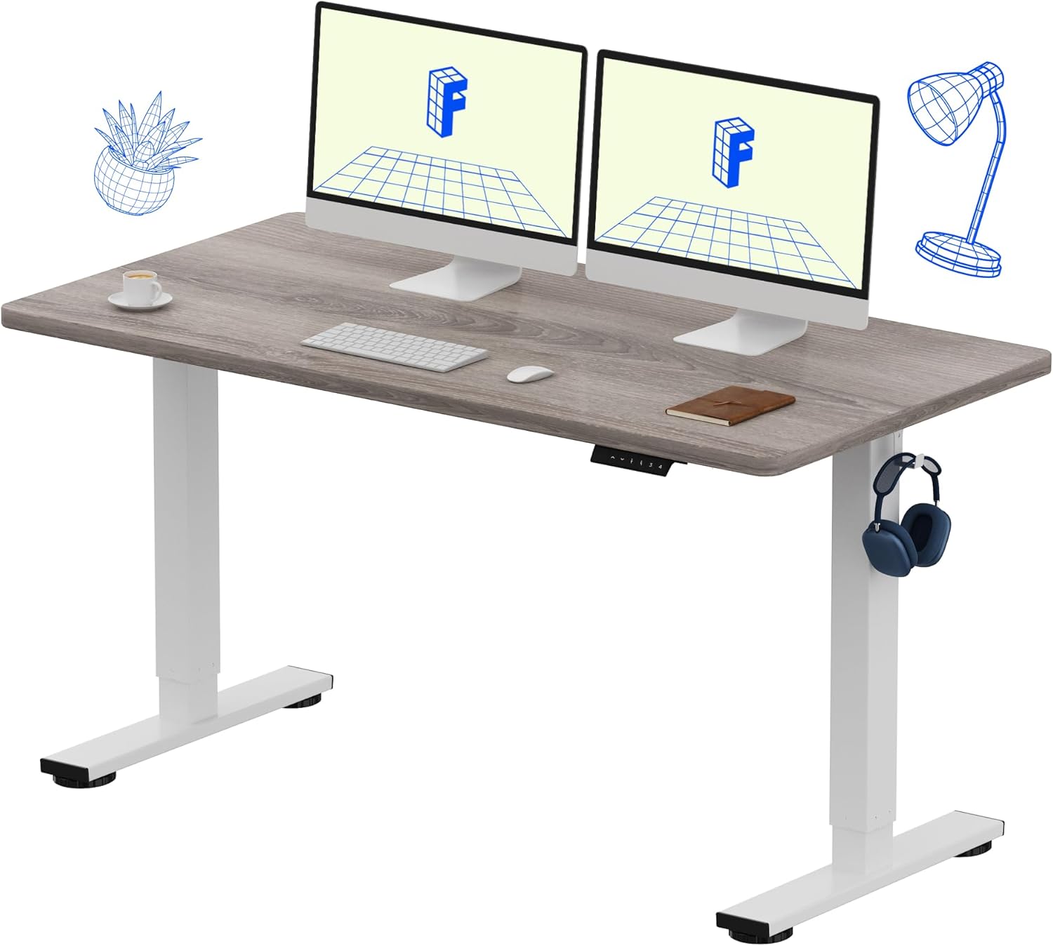 FLEXISPOT EN1 One-Piece Standing Desk 55 x 28 Inch Electric Adjustable Height Desk for Home Office and Computer Workstation (White Frame + 55" Maple Top, 2 Packages)