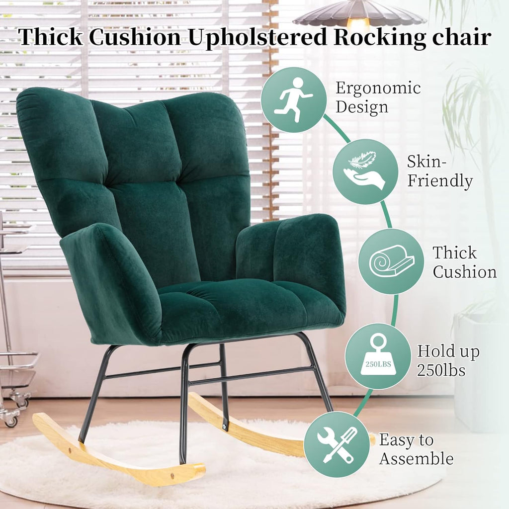 NIOIIKIT Nursery Rocking Chair Teddy Upholstered Glider Rocker Rocking Accent Chair Padded Seat with High Backrest Armchair Comfy Side Chair for Living Room Bedroom Offices (Ivory Teddy)