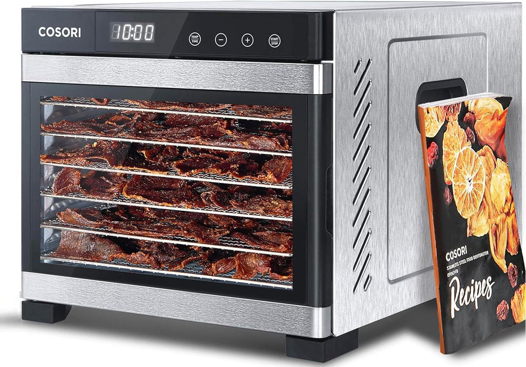 COSORI Food Dehydrator for Jerky, 176°F Temperature Control, 5 Stainless Steel Trays Dryer Machine, 4 Presets, 48H Timer, for Dog Treats, Meat, Fruit, Veggies, Snacks, Recipe Book Included