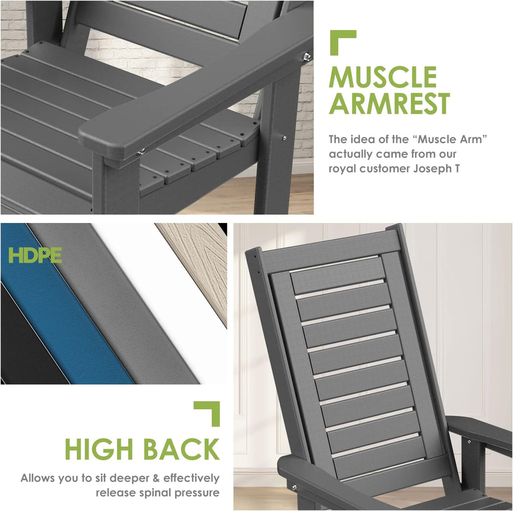 GREENVINES Outdoor Rocking Chairs | Set of 2 | Porch Rocker | HDPE Plastic | Black | Oversized Rockers | High Back | Big & Tall | Ladder Back | for Patio Outside Backyard Balcony Garden