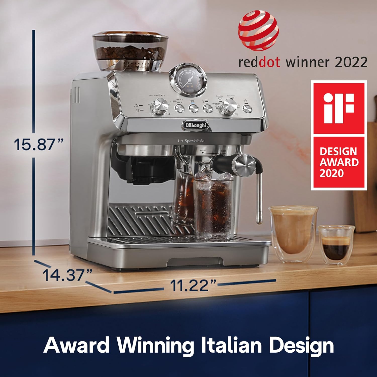 De'Longhi La Specialista Maestro Espresso Machine with Grinder, Auto & Manual Milk Frother – Bean-to-Cup Cold Brew Coffee with Cold Extraction Technology, Variable Temp & Tamping Tool, 8 Drink Presets