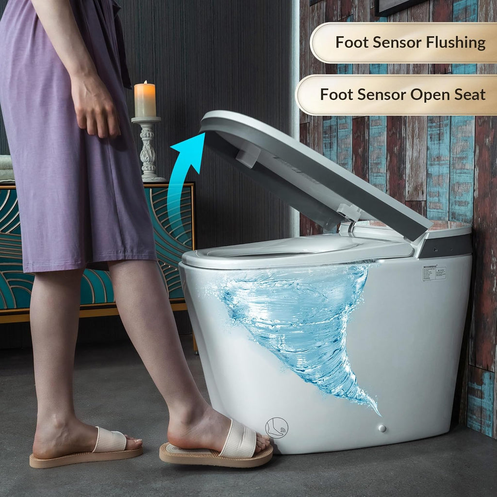 WOODBRIDGE Smart Bidet Toilet with 1000 Gram MaP Flush Score,Auto Open/Close,Foam Shield,Auto Flush,Foot Sensor,Movement Drying,Heated Seat,ADA Chair Height,One Piece Toilet with Tank Built in