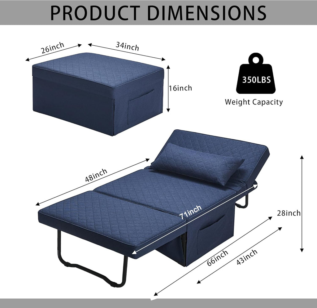 Sofa Bed, 4 in 1 Multi-Function Folding Ottoman Breathable Linen Couch Bed with Adjustable Backrest Modern Convertible Chair for Living Room Apartment Office