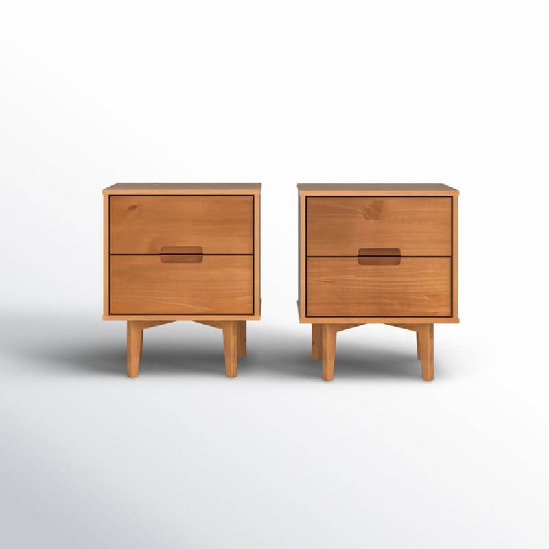Aizlyn Mid-Century Modern Solid Wood Groove-Handle Nightstands (Set of 2)