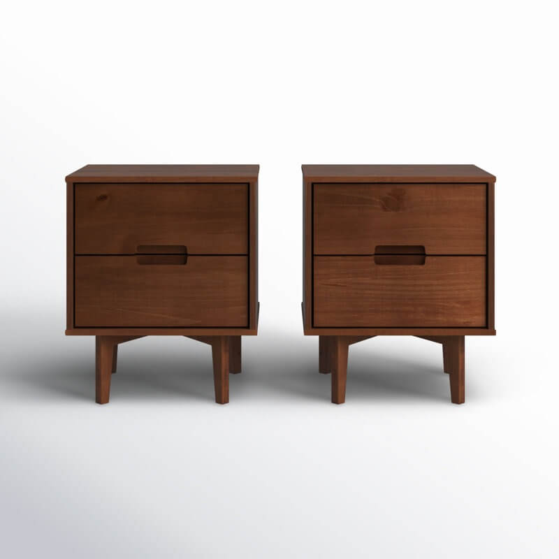 Aizlyn Mid-Century Modern Solid Wood Groove-Handle Nightstands (Set of 2)