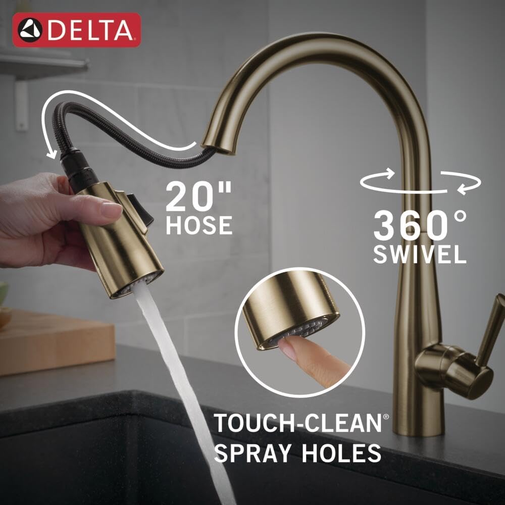 Delta Essa Touchless Kitchen Faucet with Touch Technology, Brushed Nickel Kitchen Sink Faucet with Pull Down Sprayer, Single Hole, Arctic Stainless 9113TL-AR-DST