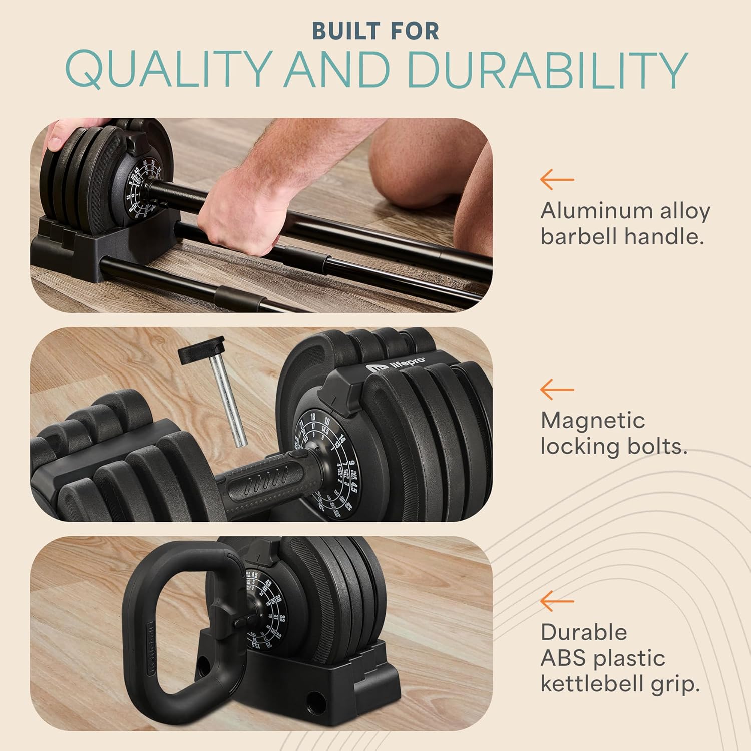 Lifepro Adjustable Dumbbells Set/Single - 15lb 43lb 55lb 25 lb Dumbbell Sets with Rack - Quick Adjust, Secure Grip weights dumbbells set - Compact Hand Weights for Women/Men at Home Gym