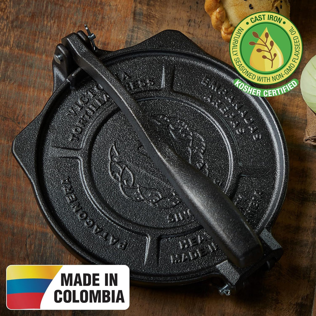 Victoria 10-Inch Commercial-Grade Cast-Iron Tortilla Press, Made from Super-Durable HD Iron, Made in Colombia