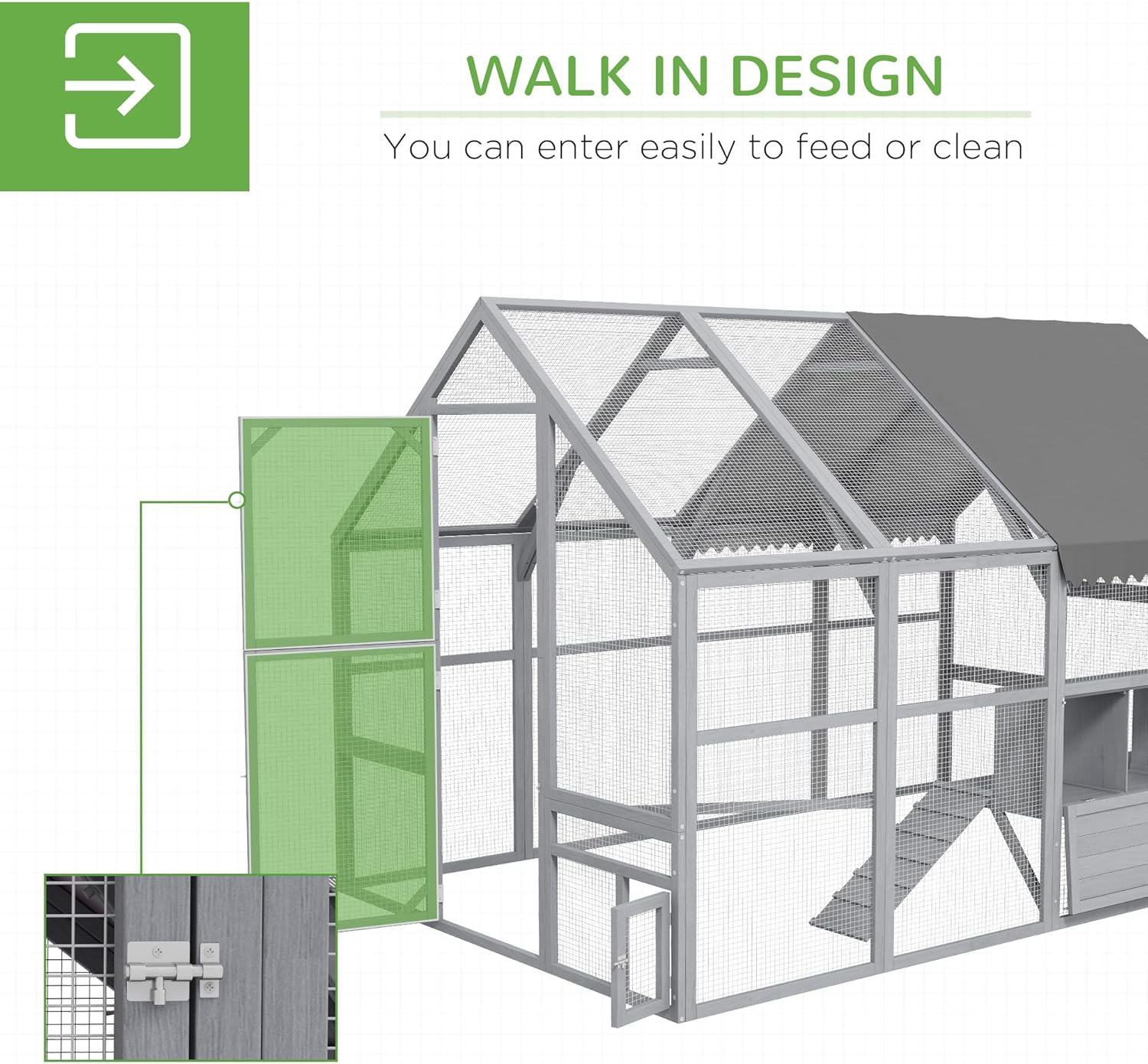 PawHut Large Chicken Run, Wooden Chicken Coop with Waterproof & Anti-UV Cover, Split Door, 4 Nesting Boxes, Roosting Bar, Walk-in Chicken Pen for 8-12 Chickens, for Backyard, Farm, 9' x 6' x 6'
