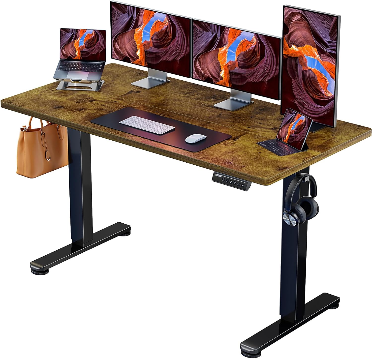 ErGear Height Adjustable Electric Standing Desk, 40 x 24 Inches Sit Stand up Desk, Memory Computer Home Office Desk (Light Vintage Brown)