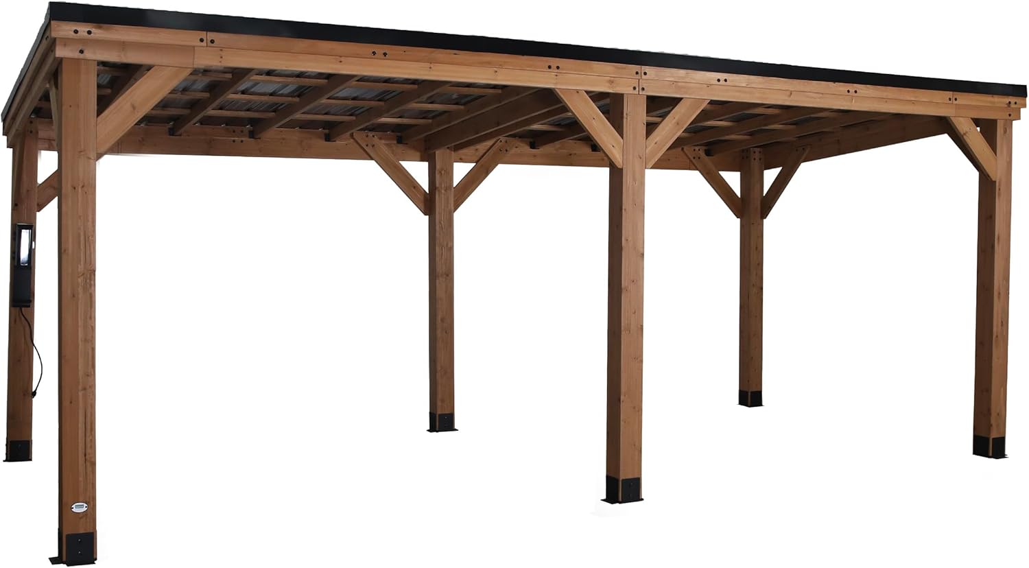 Backyard Discovery Saxony XL 12' x 6' Cedar Wood BBQ Grill Gazebo Pavilion with Hardtop Galvanized Steel Roof, Bar Tops, Powerport, Snow Support, Wind Resistance, Cook Station for Outdoor Patio, Deck