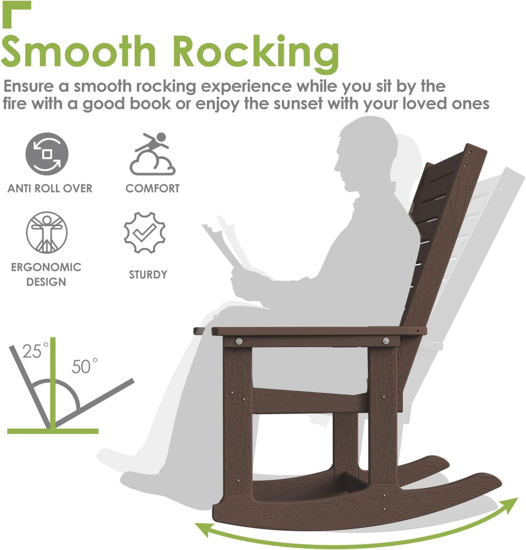 GREENVINES Outdoor Rocking Chairs | Set of 2 | Porch Rocker | HDPE Plastic | Black | Oversized Rockers | High Back | Big & Tall | Ladder Back | for Patio Outside Backyard Balcony Garden