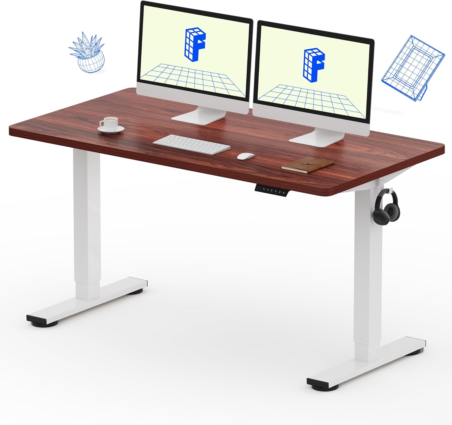 FLEXISPOT EN1 One-Piece Standing Desk 55 x 28 Inch Electric Adjustable Height Desk for Home Office and Computer Workstation (White Frame + 55" Maple Top, 2 Packages)