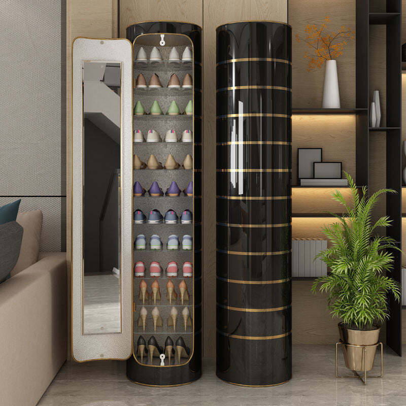 Large-capacity multi-layer rotating disinfection shoe cabinet [with mirror + deodorizer]