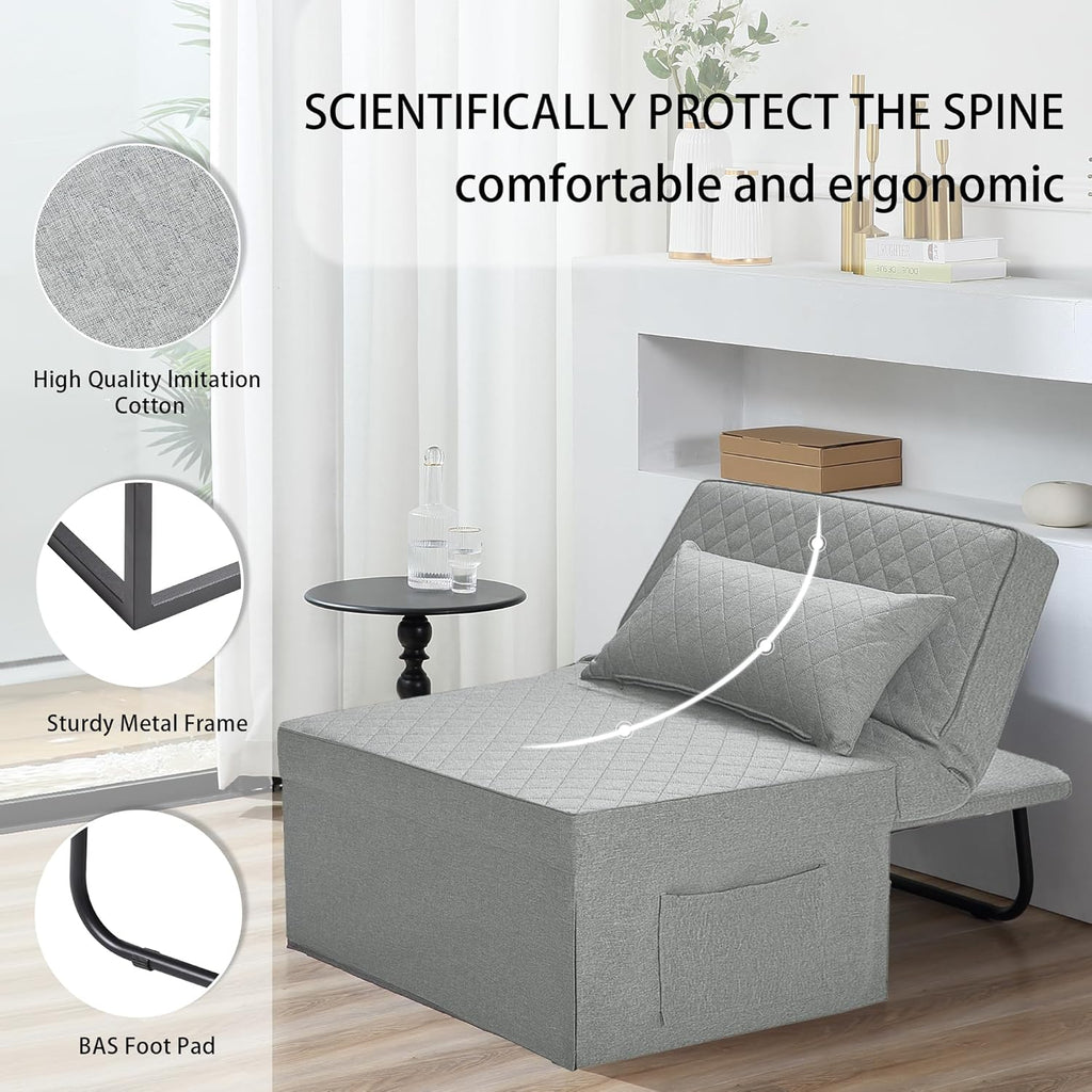 Sofa Bed, 4 in 1 Multi-Function Folding Ottoman Breathable Linen Couch Bed with Adjustable Backrest Modern Convertible Chair for Living Room Apartment Office
