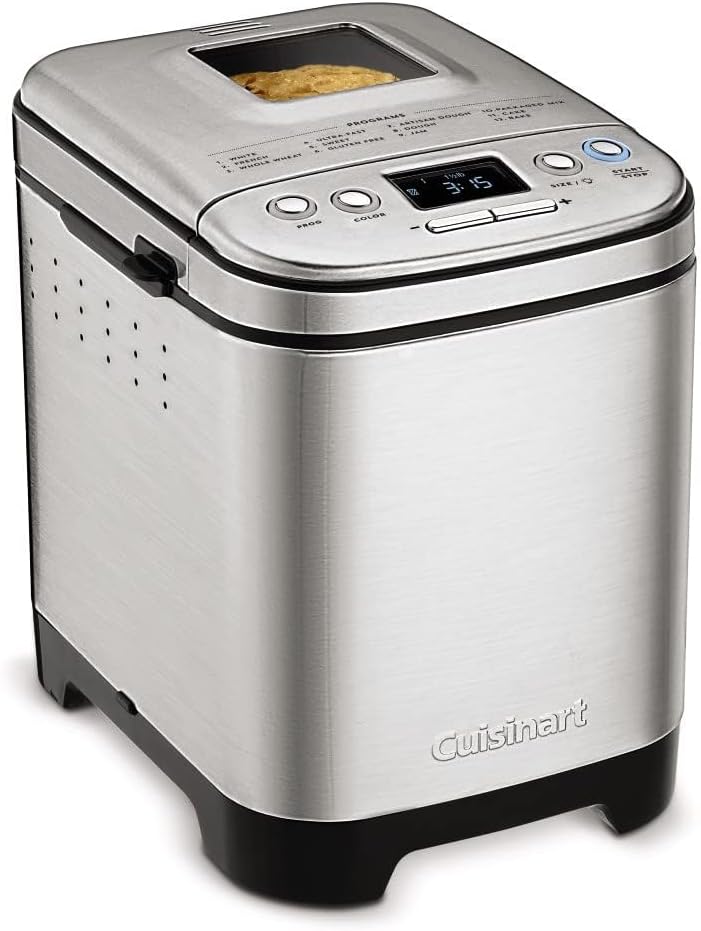 Cuisinart Convection Bread Maker Machine-16 Menu Options, 3 Loaf Sizes up to 2lbs, 3 Crust Colors-Includes Measuring Cup + Spoon & Kneading Hook, CBK-210, 12.25" x 8.85" x 13", Stainless Steel