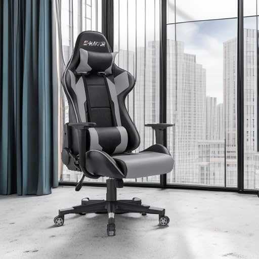 Homall Gaming Chair, Office Chair High Back Computer Chair Leather Desk Chair Racing Executive Ergonomic Adjustable Swivel Task Chair with Headrest and Lumbar Support (Dark Black)