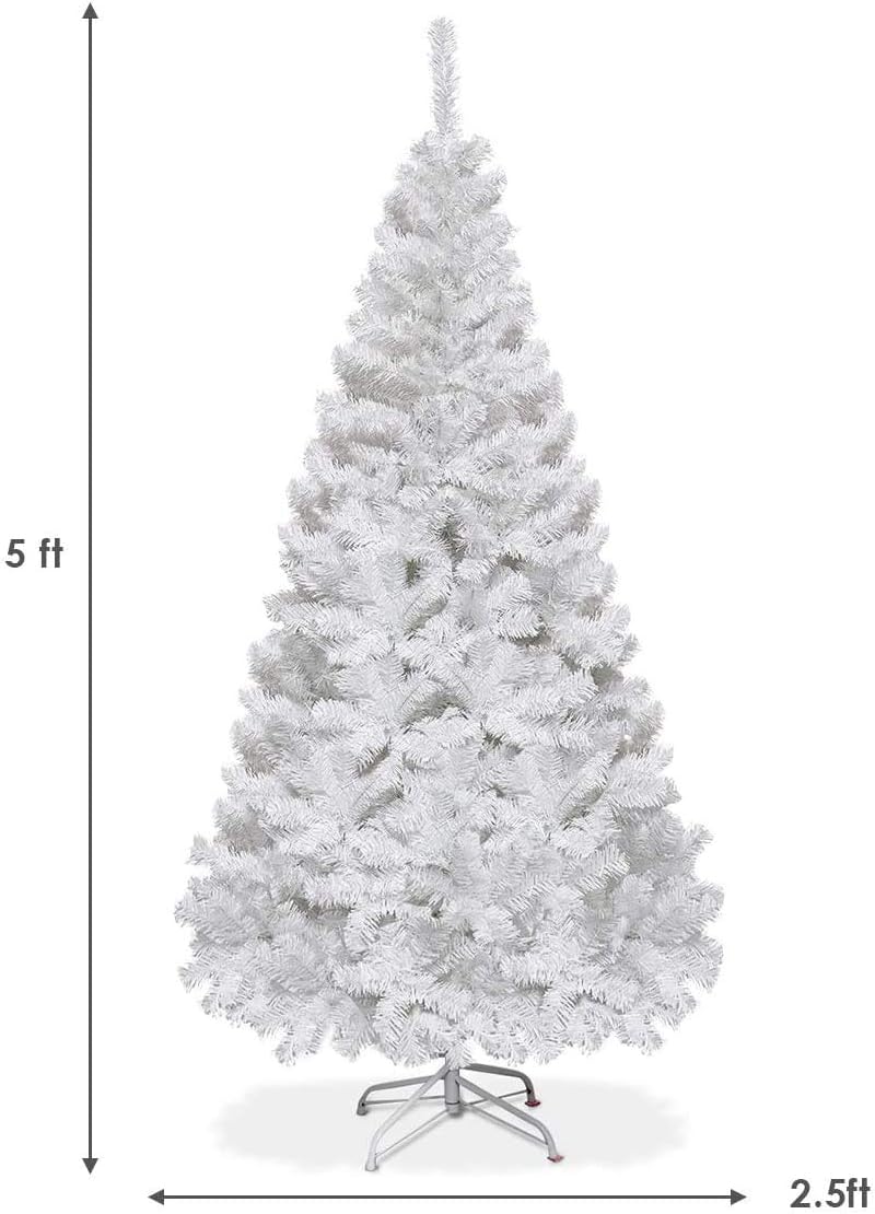 Goplus 7ft Artificial White Christmas Tree Xmas Pine Tree with Solid Metal Legs Perfect for Indoor and Outdoor Holiday Decoration