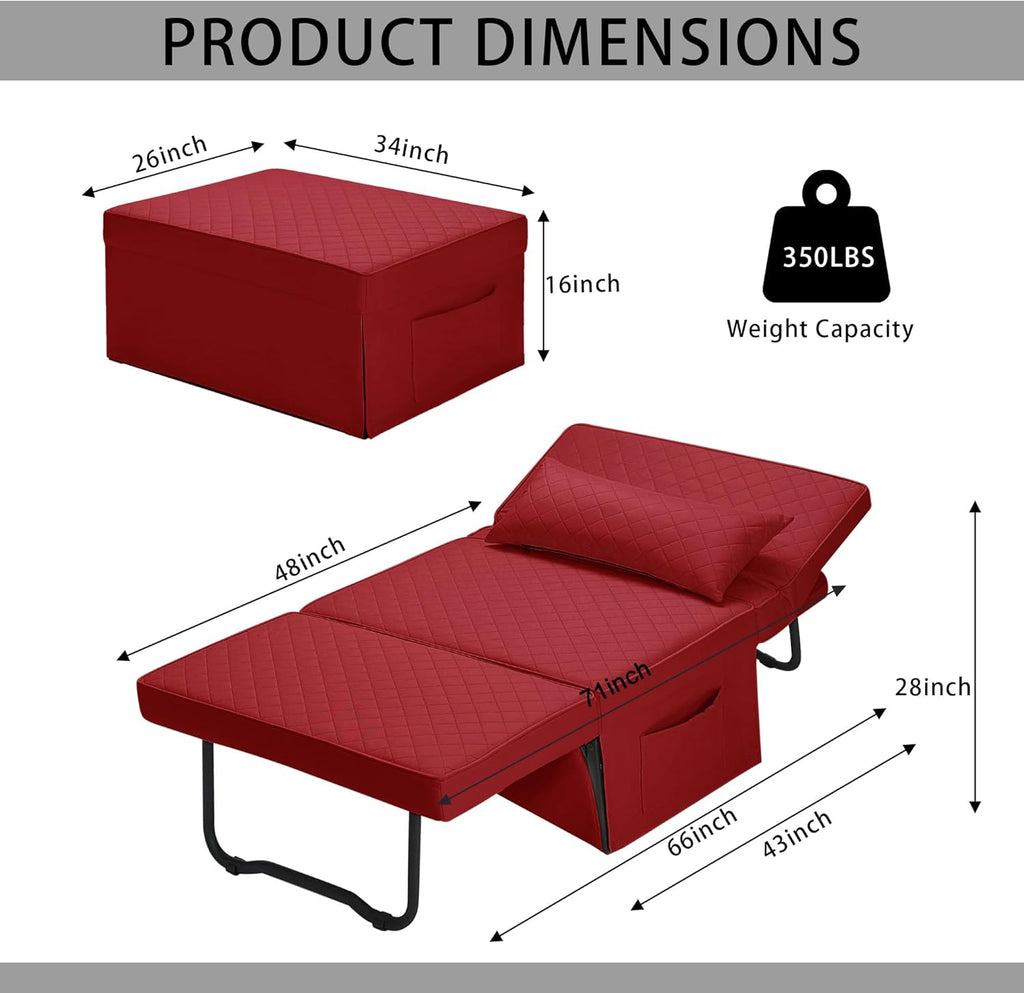 Sofa Bed, 4 in 1 Multi-Function Folding Ottoman Breathable Linen Couch Bed with Adjustable Backrest Modern Convertible Chair for Living Room Apartment Office