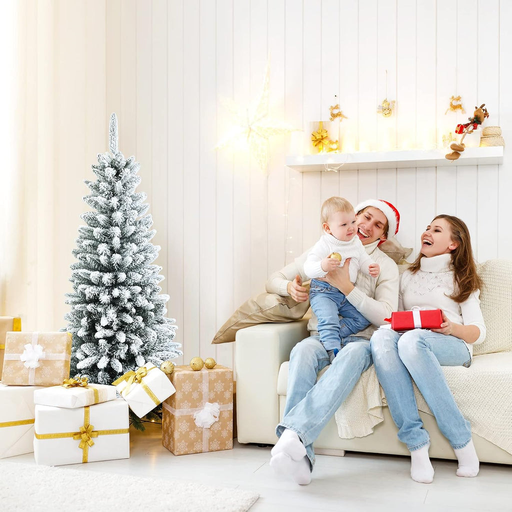 Goplus 7ft Artificial White Christmas Tree Xmas Pine Tree with Solid Metal Legs Perfect for Indoor and Outdoor Holiday Decoration