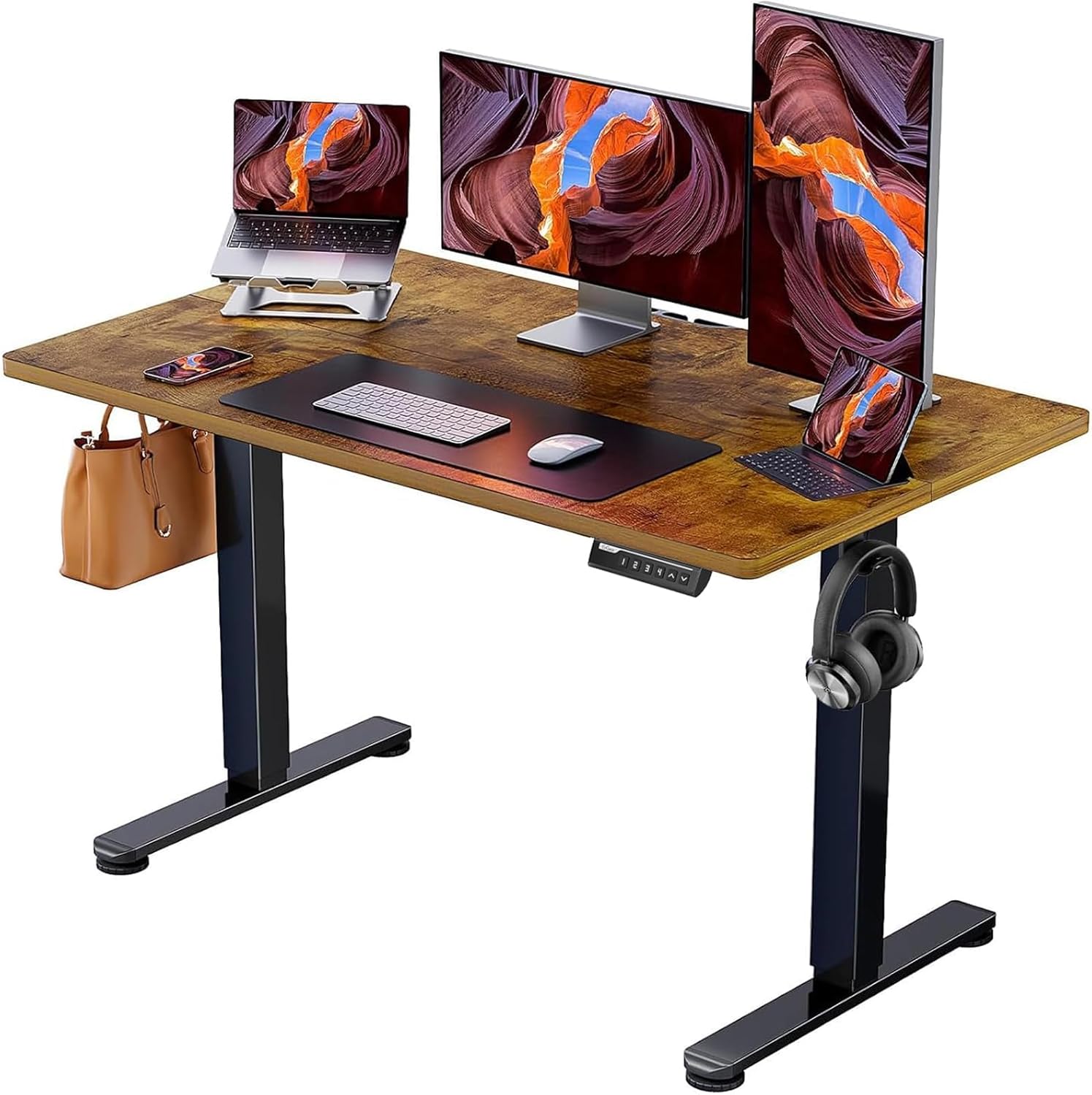 ErGear Height Adjustable Electric Standing Desk, 40 x 24 Inches Sit Stand up Desk, Memory Computer Home Office Desk (Light Vintage Brown)