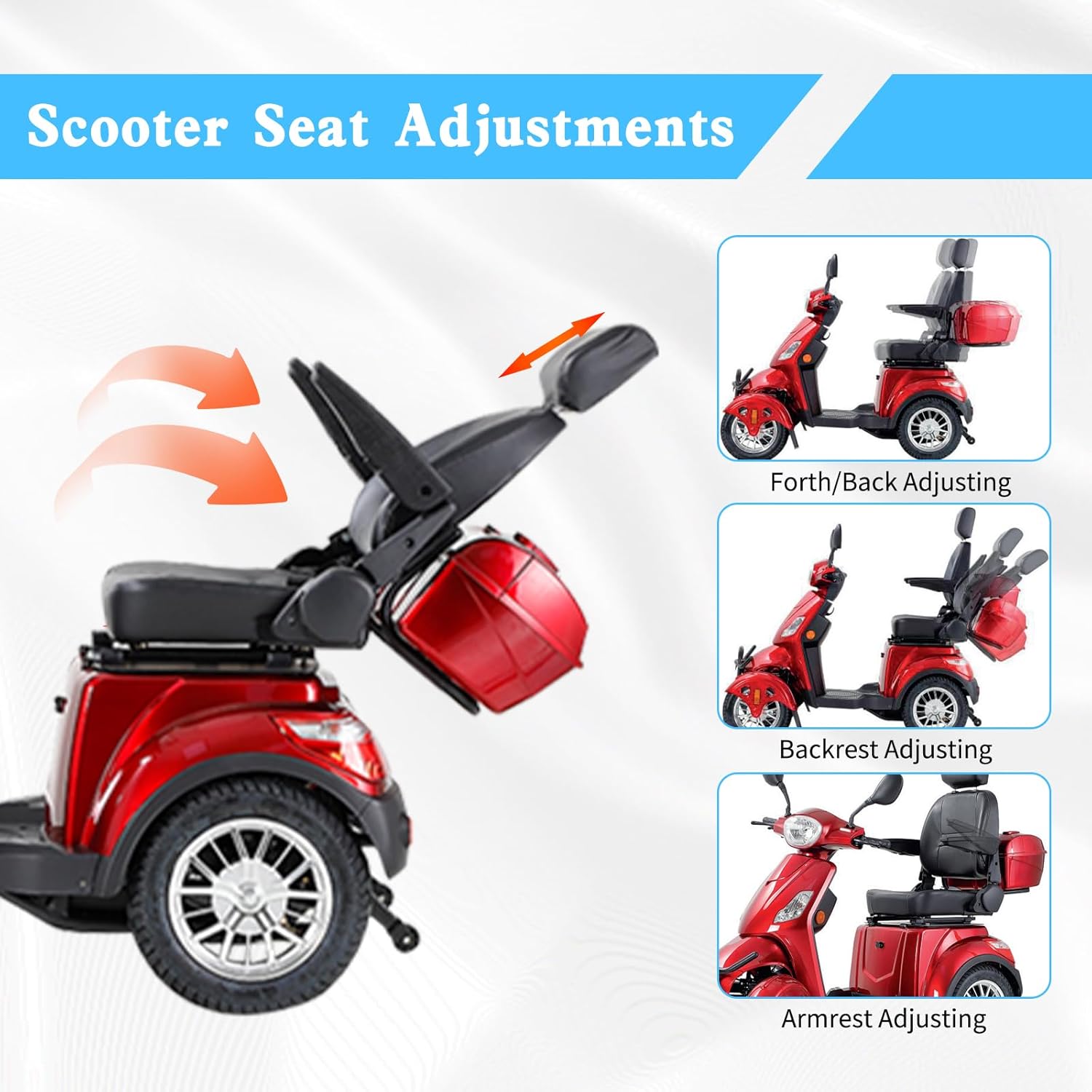 Mobility Scooters for Seniors,Heavy-Duty 4 Wheel Mobility Scooters for Travel,500LBS Capacity 800W All Terrain Handicap Scooters for Adults (Red-XL)