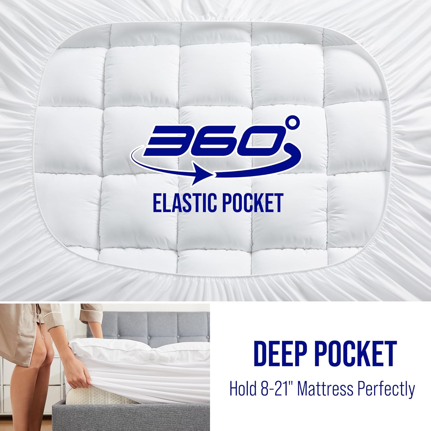 Extra Thick Mattress Topper, Down Alternative Overfill Plush Mattress Pad Cover Topper, Cooling Pillow Top with 8-21Inch Deep Pocket