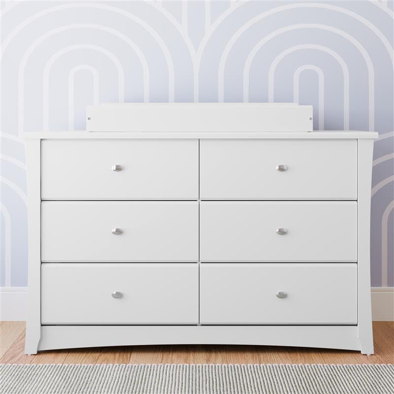 Storkcraft Crescent 6 Drawer Double Dresser (Pebble Gray) – GREENGUARD Gold Certified, For Nursery, Dresser, Kids Nursery Organizer, Chest of Drawers