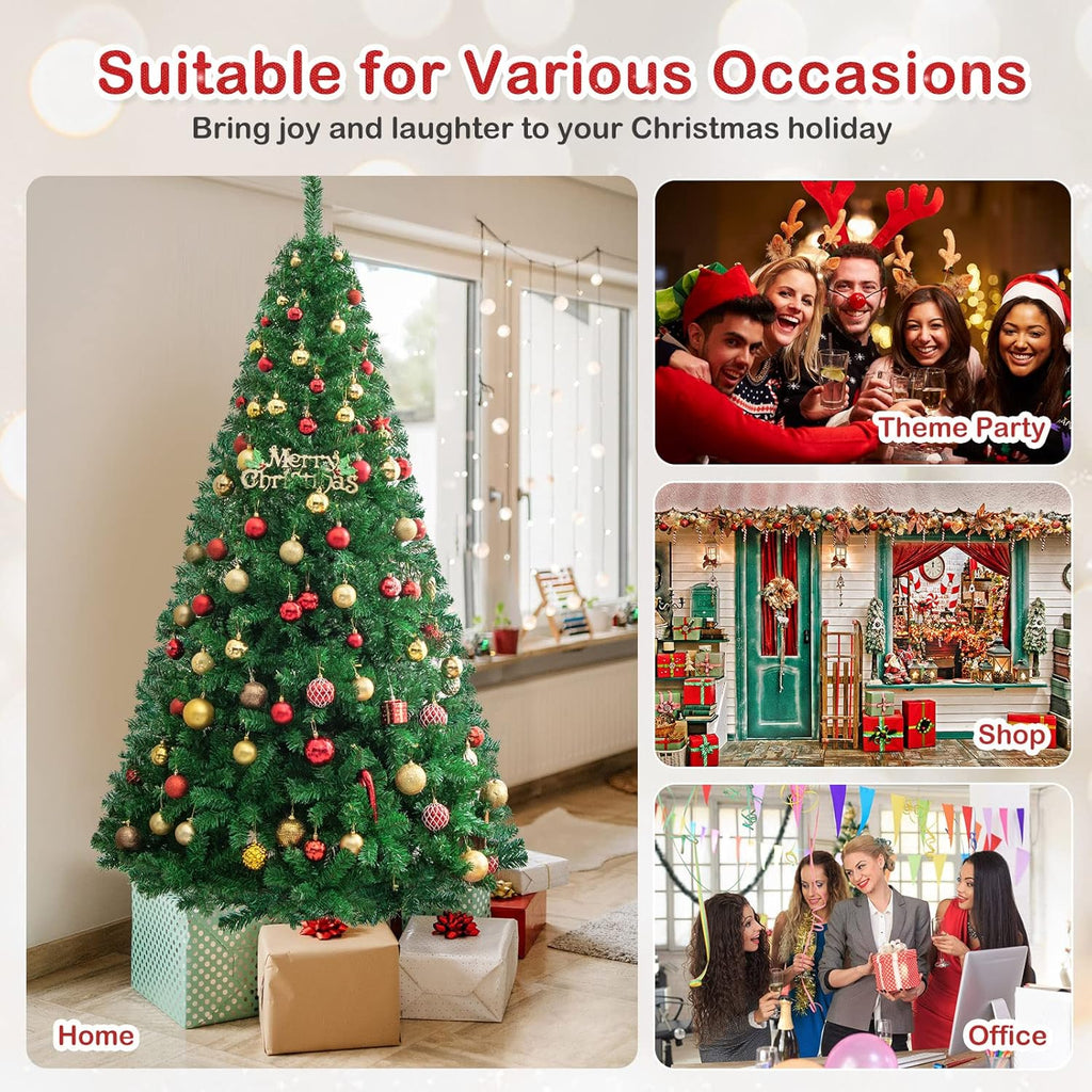 Goplus 7ft Artificial White Christmas Tree Xmas Pine Tree with Solid Metal Legs Perfect for Indoor and Outdoor Holiday Decoration