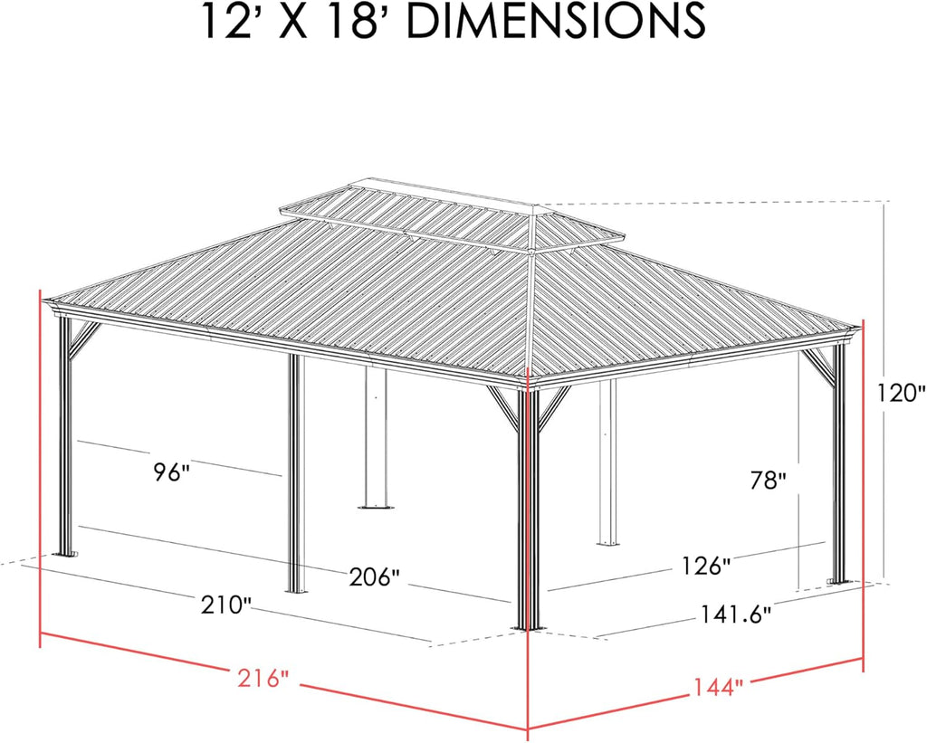Kozyard Alexander 10' X 12' Hardtop, Aluminum Metal Gazebo with Galvanized Steel Double Roof Canopy, Curtain and Netting, Permanent Pavilion for Patio, Backyard, Deck, Lawn (Gray)