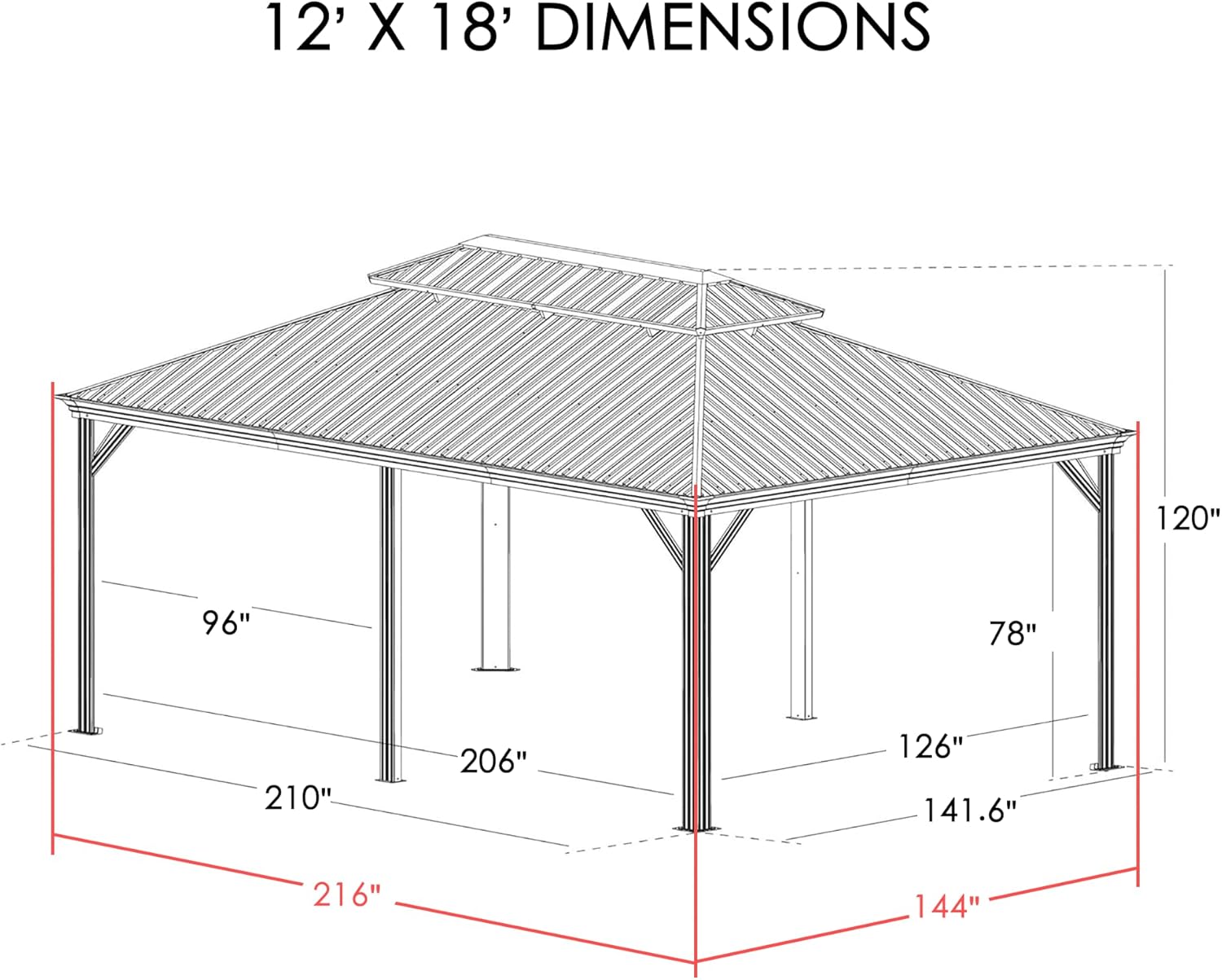 Kozyard Alexander 10' X 12' Hardtop, Aluminum Metal Gazebo with Galvanized Steel Double Roof Canopy, Curtain and Netting, Permanent Pavilion for Patio, Backyard, Deck, Lawn (Gray)