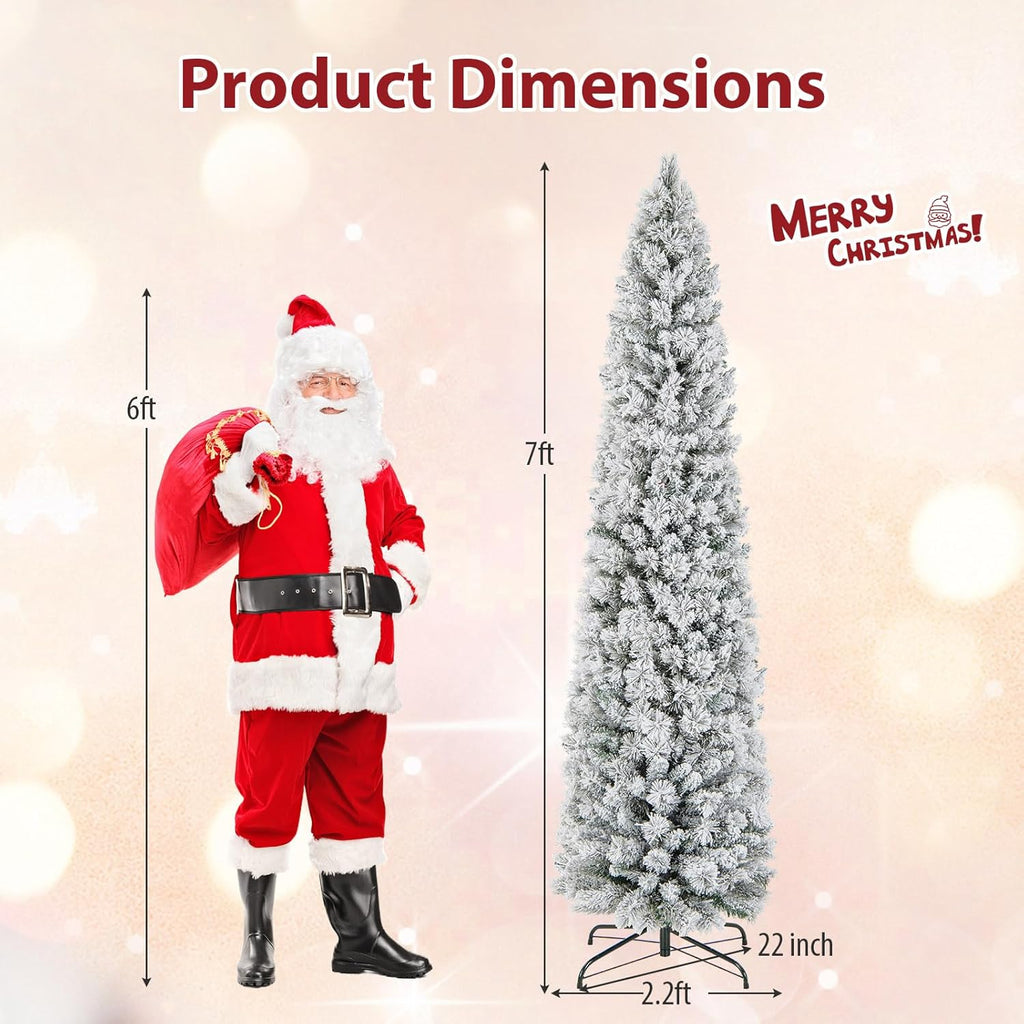 Goplus 7ft Artificial White Christmas Tree Xmas Pine Tree with Solid Metal Legs Perfect for Indoor and Outdoor Holiday Decoration