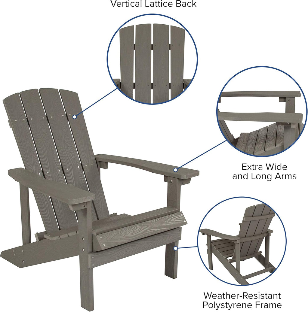Flash Furniture Charlestown Commercial Grade Indoor/Outdoor Adirondack Chair, Weather Resistant Durable Poly Resin Deck and Patio Seating, Green
