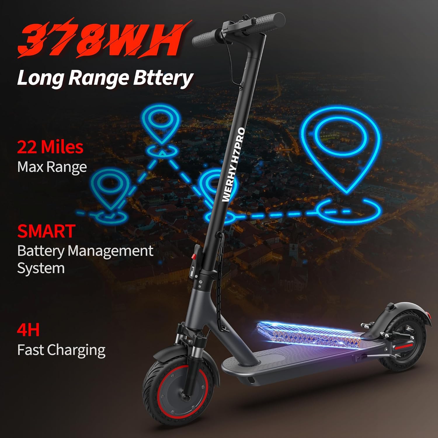 WERHY Electric Scooter, 350W/500W Motor, Top Speed 19/22 mph, Max 16/23/28Miles Ranges, Foldable E Scooter for Adults