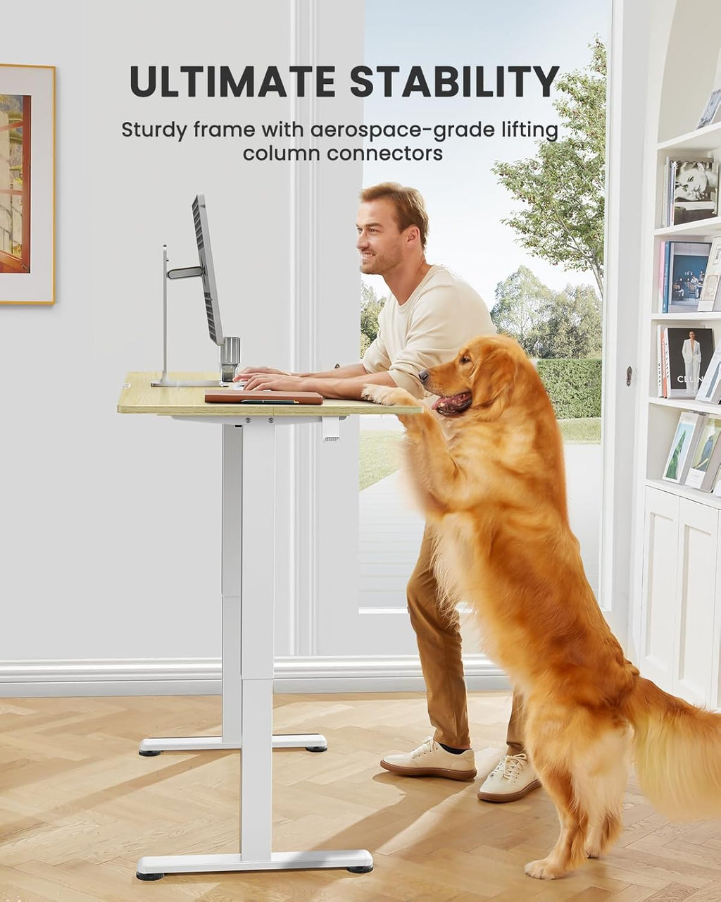 ErGear Height Adjustable Electric Standing Desk, 40 x 24 Inches Sit Stand up Desk, Memory Computer Home Office Desk (Light Vintage Brown)