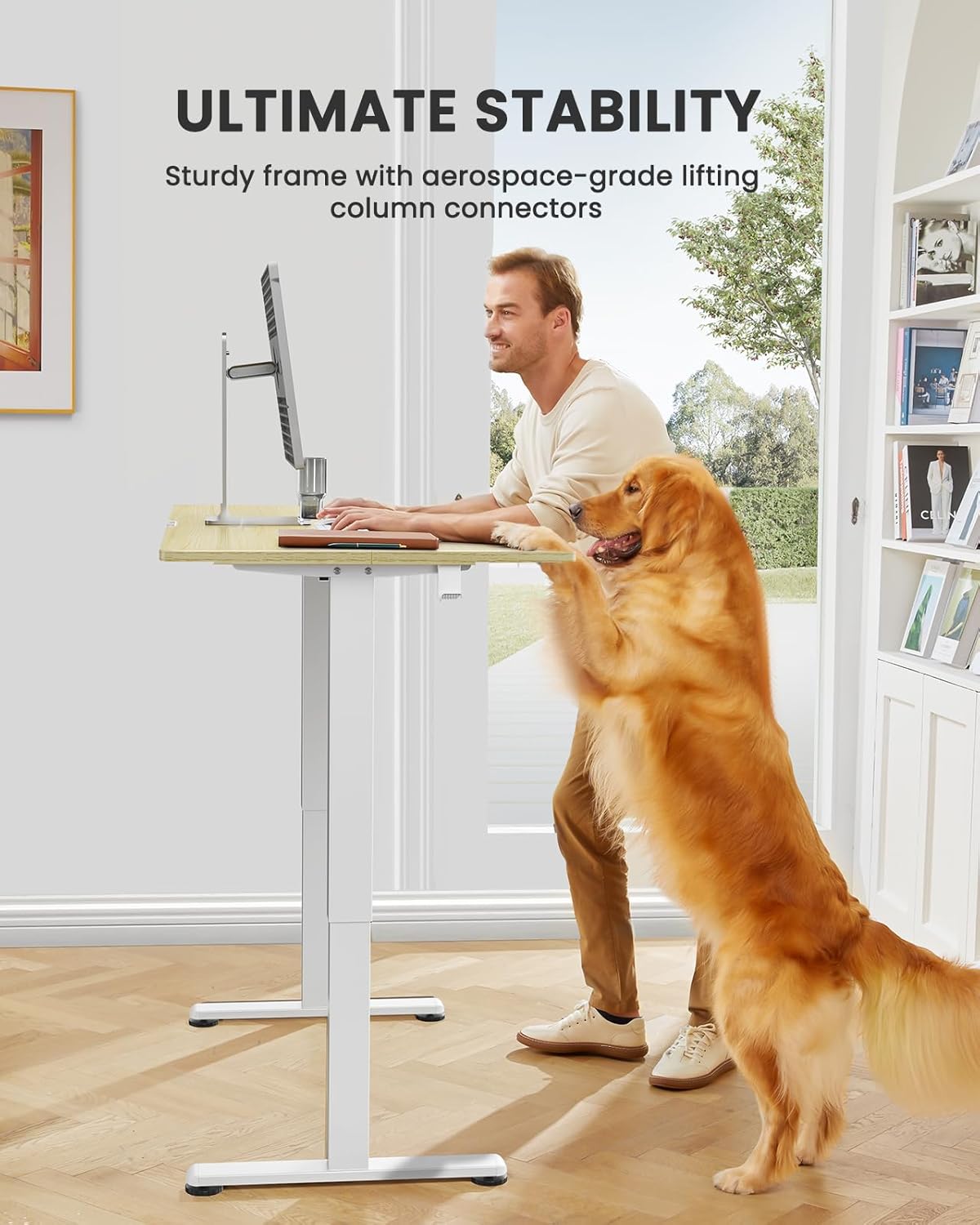 ErGear Height Adjustable Electric Standing Desk, 40 x 24 Inches Sit Stand up Desk, Memory Computer Home Office Desk (Light Vintage Brown)