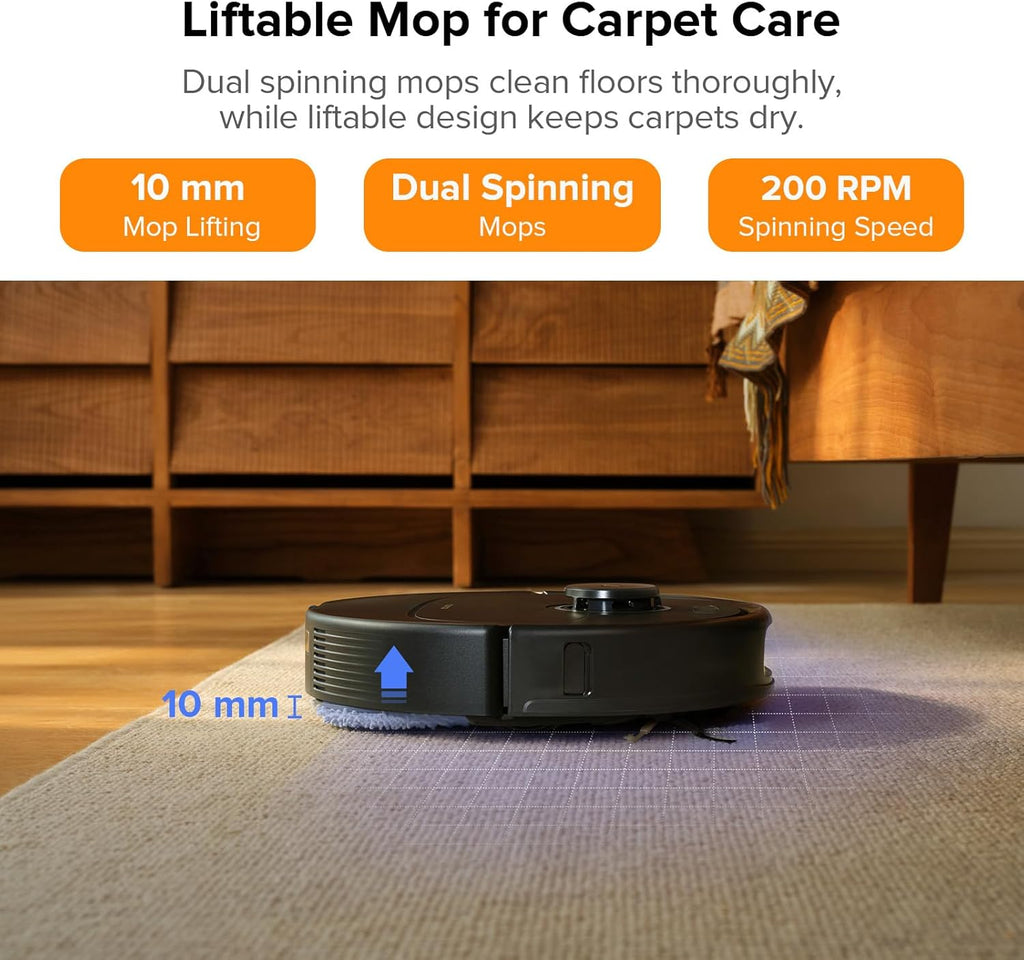 roborock Qrevo S5V Robot Vacuum and Mop, FlexiArm Edge Mopping, 12,000Pa Suction, Dual Zero-Tangle System, Smart Obstacle Avoidance, 10mm Mop Lifting, Auto Mop Washing&Drying, Self-Emptying&Refilling