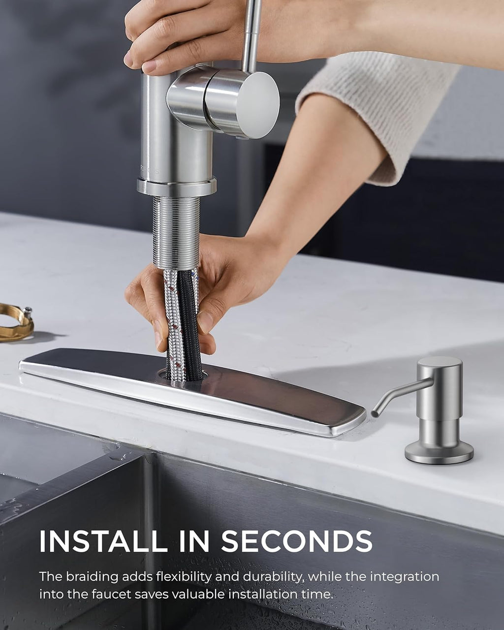 FORIOUS Touchless Kitchen Faucets, Brushed Nickel Kitchen Faucet with Pull Down Sprayer, Single Handle Smart Motion Sensor Kitchen Sink Faucet,Contemporary Hands-Free Sink Faucet for Farmhouse Laundry