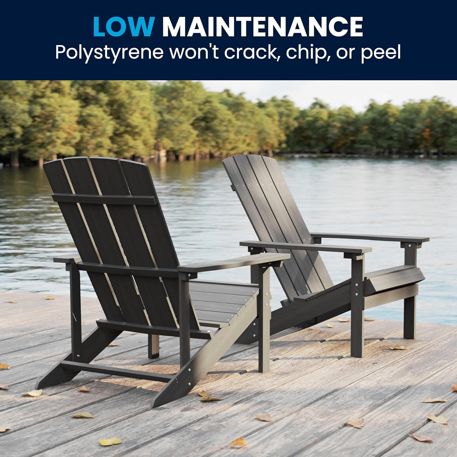 Flash Furniture Charlestown Commercial Grade Indoor/Outdoor Adirondack Chair, Weather Resistant Durable Poly Resin Deck and Patio Seating, Green