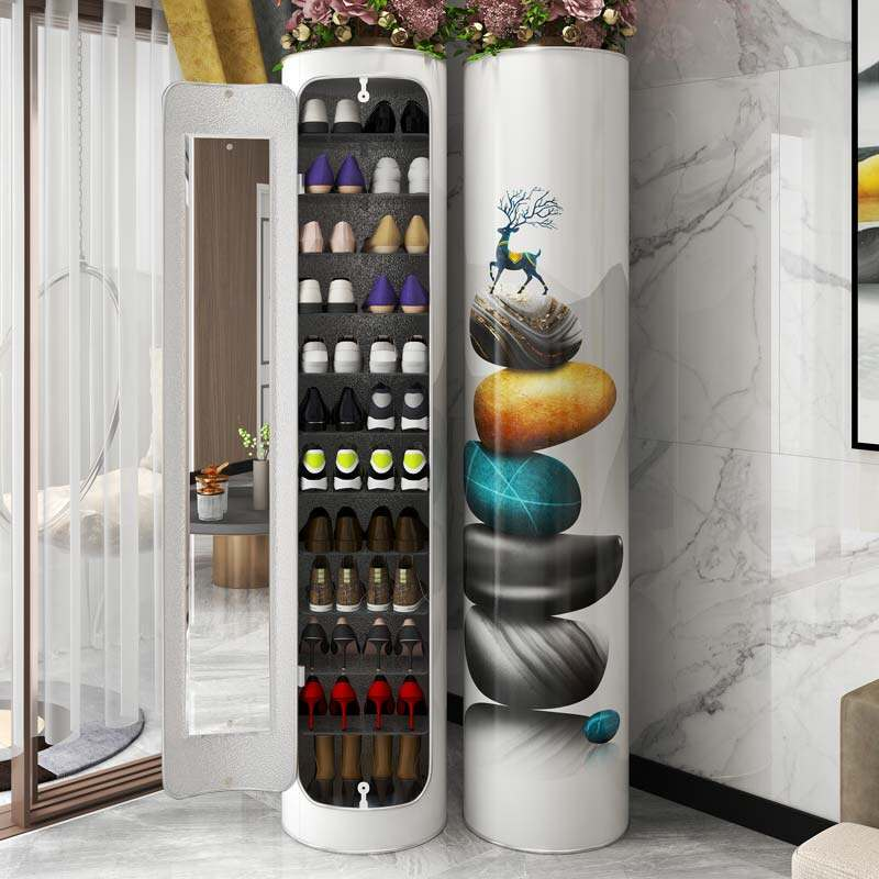 Large-capacity multi-layer rotating disinfection shoe cabinet [with mirror + deodorizer]