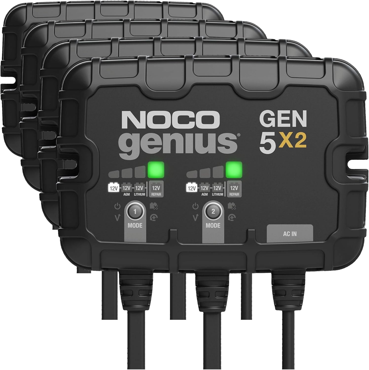 NOCO Genius GEN5X2: 2-Bank, 10A Onboard Battery Charger - 5A Per Bank, 12V Waterproof Marine Charger with Overcharge Protection & Temperature Compensation – for Lead-Acid & Lithium Batteries