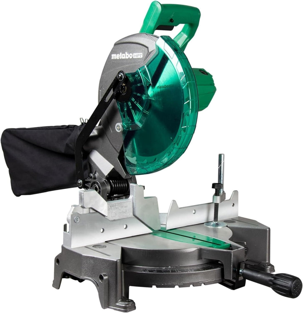 Bundle of Metabo HPT Compound Miter Saw, 10" Miter Saw with Large Table Saw for woodworking, C10FCGS + Metabo HPT 25 Ft Tape Measure, 17-Ft Reach & 14-Ft Standout, 115925M