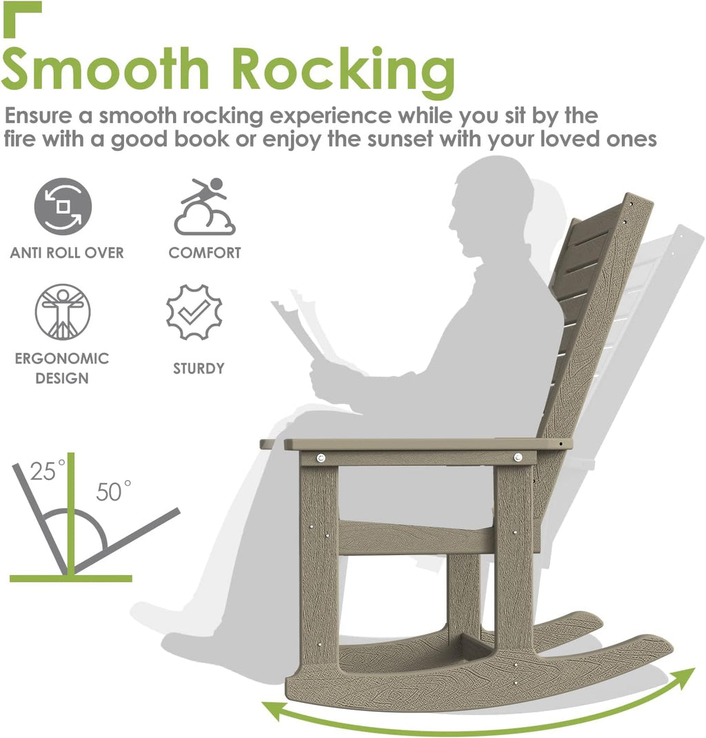 GREENVINES Outdoor Rocking Chairs | Set of 2 | Porch Rocker | HDPE Plastic | Black | Oversized Rockers | High Back | Big & Tall | Ladder Back | for Patio Outside Backyard Balcony Garden