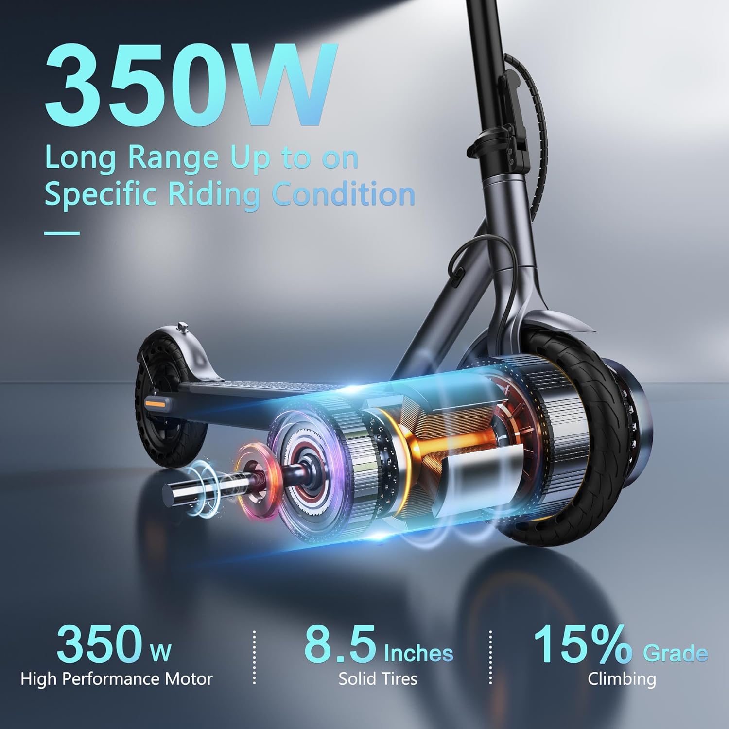 Electric Scooter 8.5" Solid Tires 350W Motor 10.5Ah Battery Up to 23 Miles Range 19 Mph Speed Portable Folding Commuting Scooter Double Braking System, Max Load 264Ibs