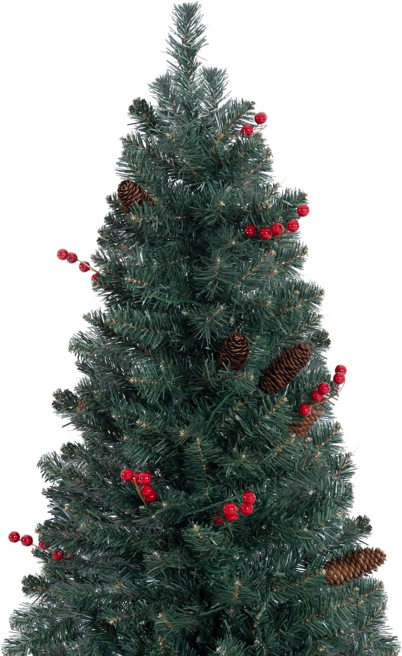 Naomi Home 6.5ft Rustic Christmas Tree with Lights, Realistic Classic Prelit with 2595 Branch Tips, 600 Warm Lights and Metal Stand, Aritificial Tree