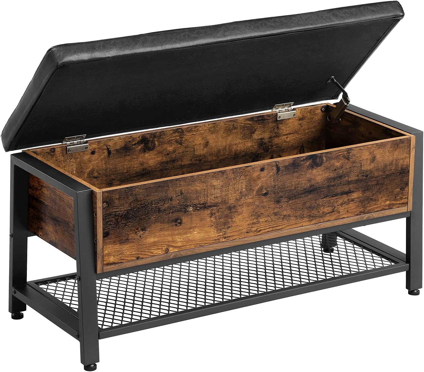 VASAGLE Shoe Bench, Storage Bench with Cupboard and 9 Open Compartments, Shoe Shelf, Padded Seat, Barn Door, 11.8 x 43.3 x 18.9 Inches, Rustic Brown ULHS058X01