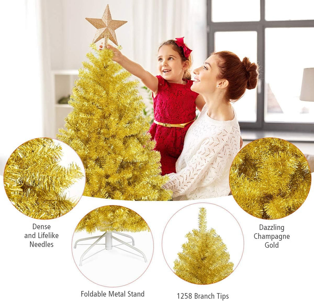 Goplus 7ft Artificial White Christmas Tree Xmas Pine Tree with Solid Metal Legs Perfect for Indoor and Outdoor Holiday Decoration