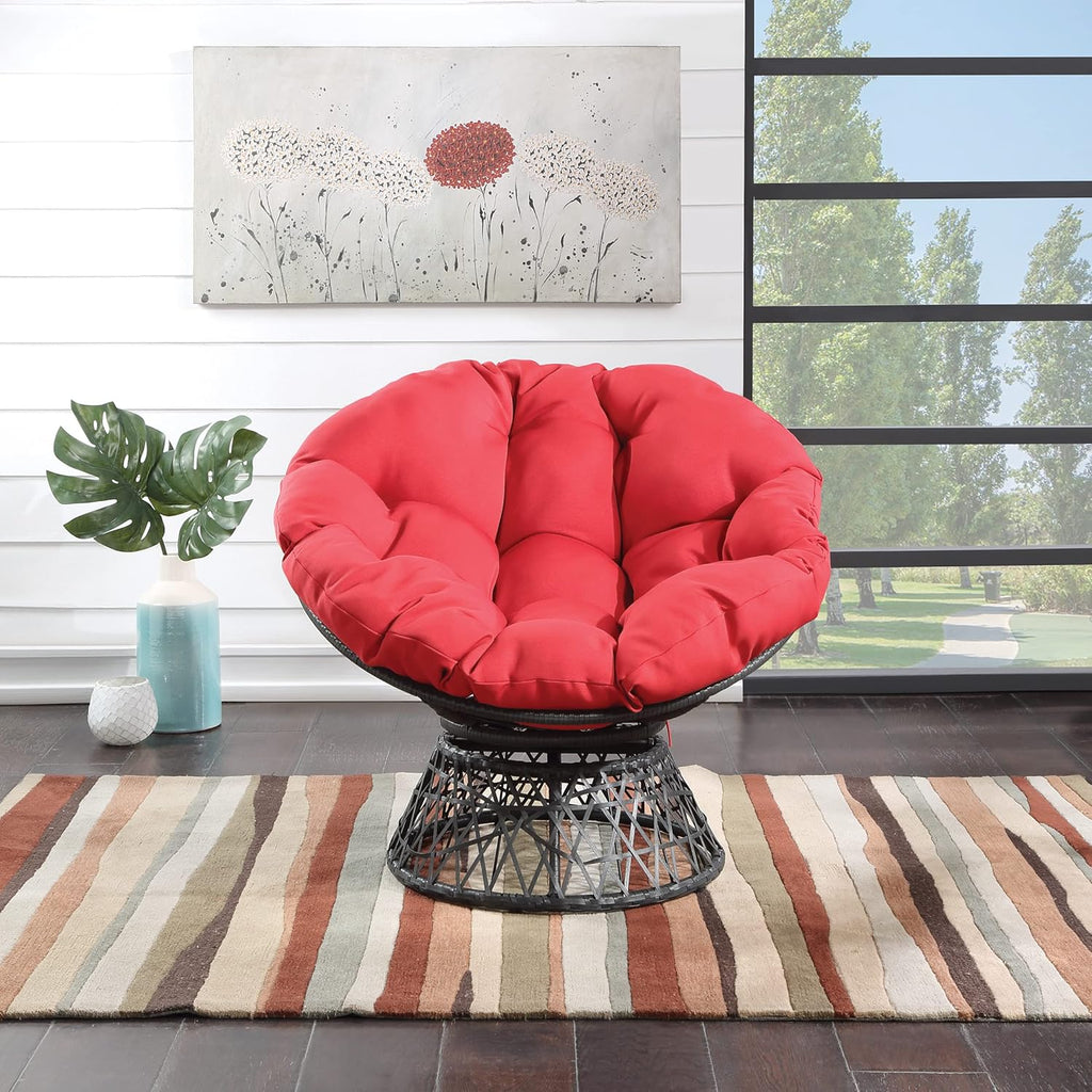OSP Home Furnishings Wicker Papasan Chair with 360-Degree Swivel, Brown Frame with Brown Cushion